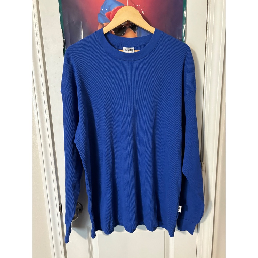 Pro Club Super Heavy Thermal Shirt Mens Large Blue Waffle Knit Long Sleeve Tee